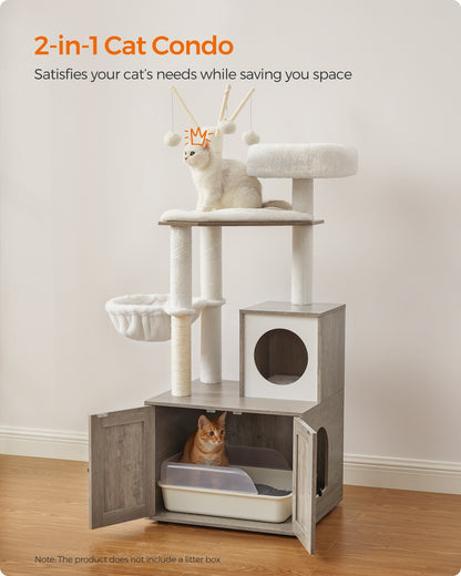 2-in-1 Modern Cat Tower Cat Condo with Scratching Posts Greige - image 3