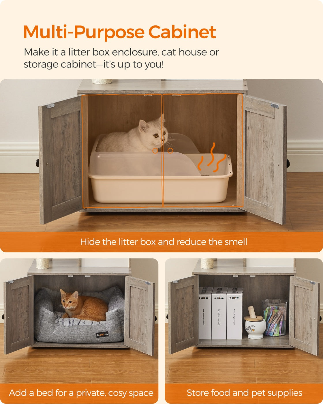 2-in-1 Modern Cat Tower Cat Condo with Scratching Posts Greige - image 4