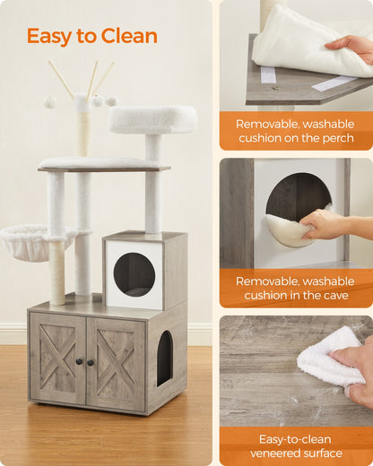 2-in-1 Modern Cat Tower Cat Condo with Scratching Posts Greige - image 5