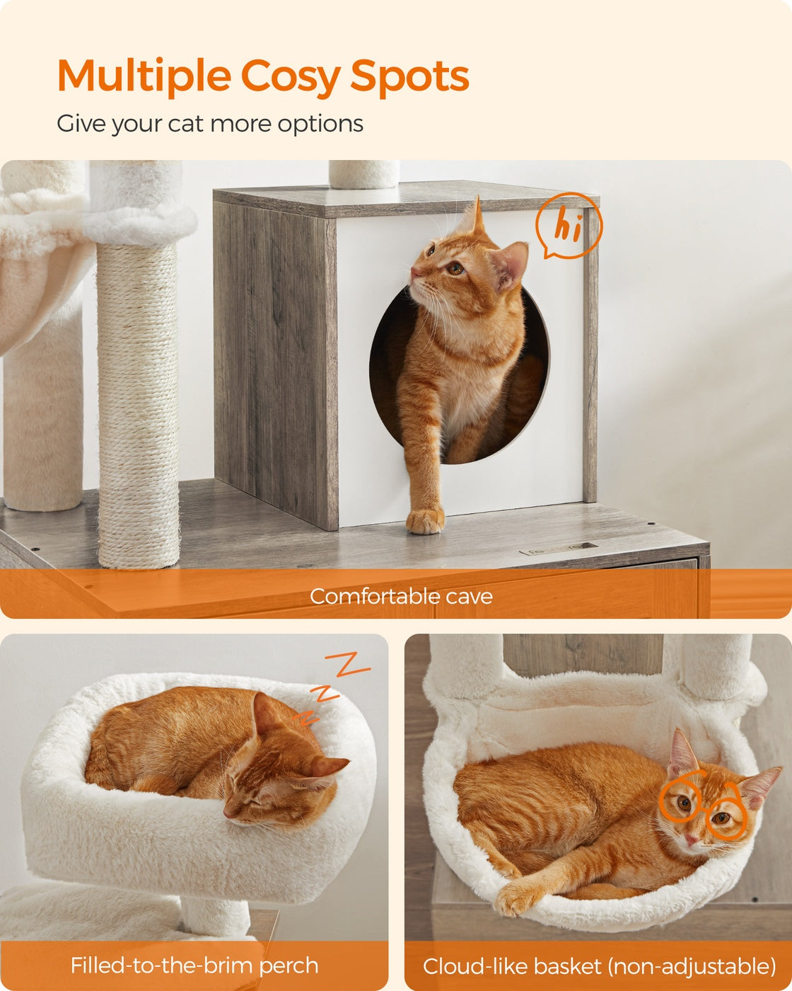 2-in-1 Modern Cat Tower Cat Condo with Scratching Posts Greige - image 8