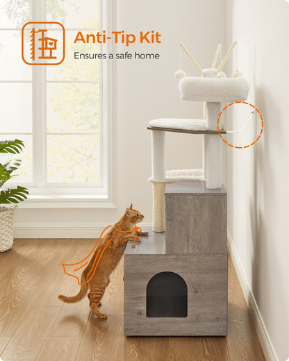 2-in-1 Modern Cat Tower Cat Condo with Scratching Posts Greige - image 9