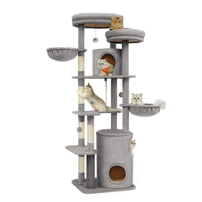196 cm Tall Cat Tower with 2 Perches Light Grey - image 1