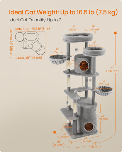196 cm Tall Cat Tower with 2 Perches Light Grey - image 6