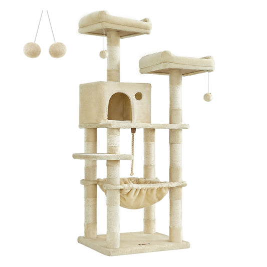 143 cm Stable Plush Cat Tree Beige - image 1