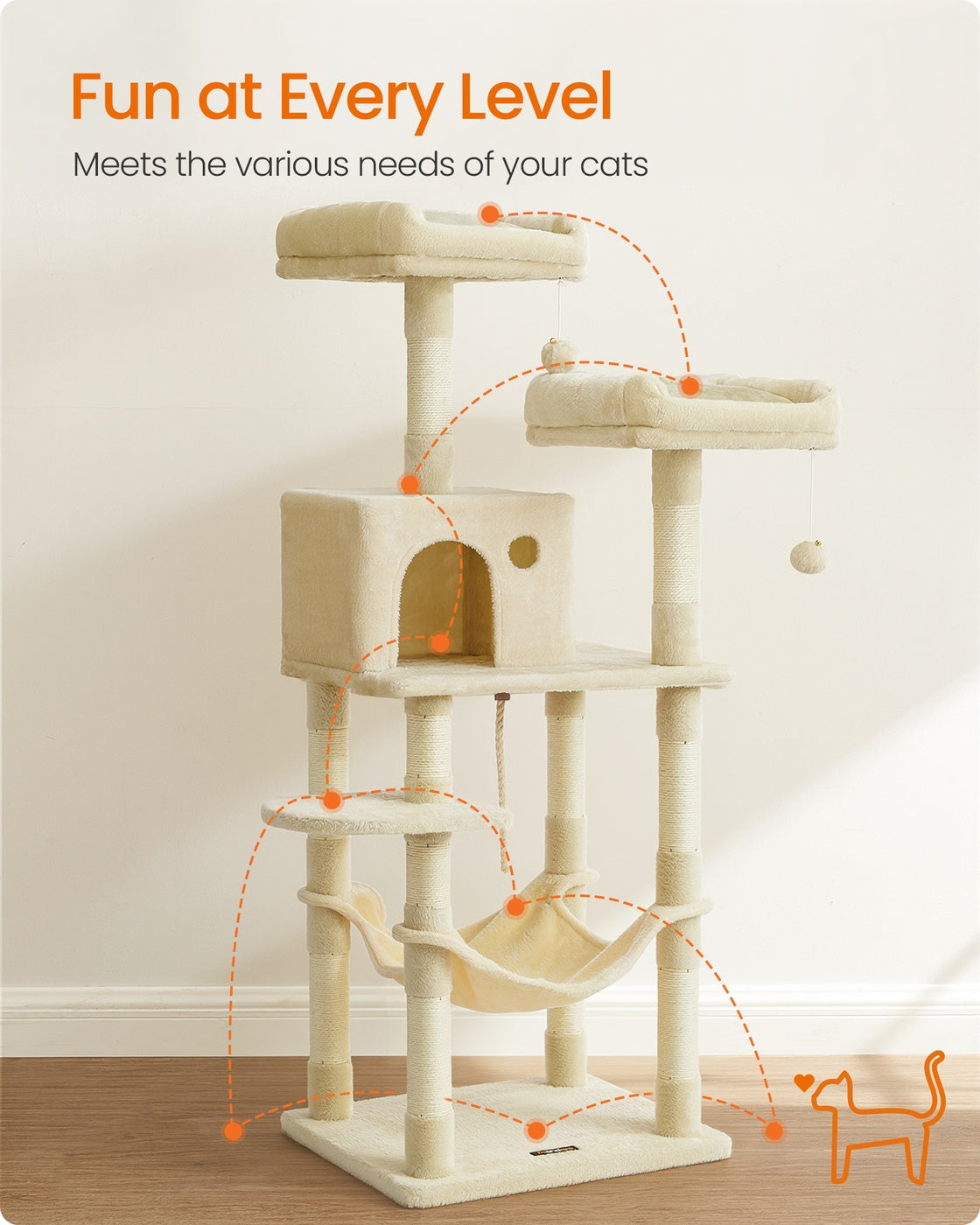 143 cm Stable Plush Cat Tree Beige - image 3