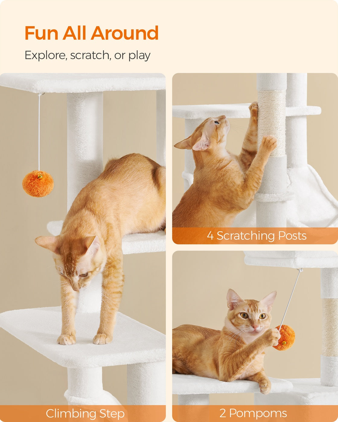 Grey Cat Condo with Hammock & Pompoms - image 30
