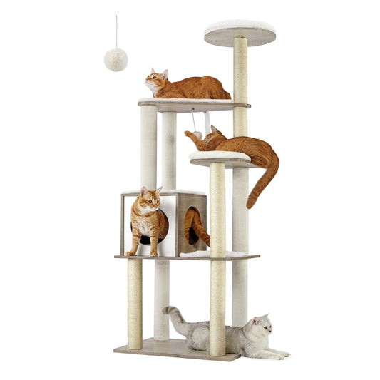 Cat Tower with Scratching Posts Padded Perches Wooden - image 1