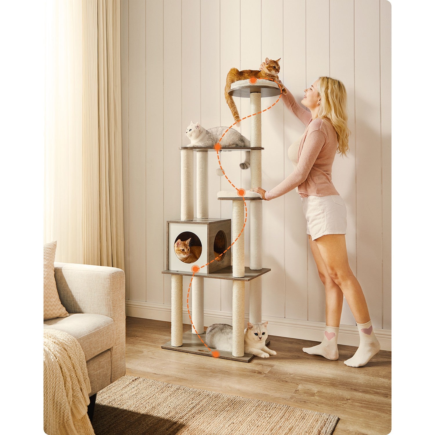 Cat Tower with Scratching Posts Padded Perches Wooden - image 2
