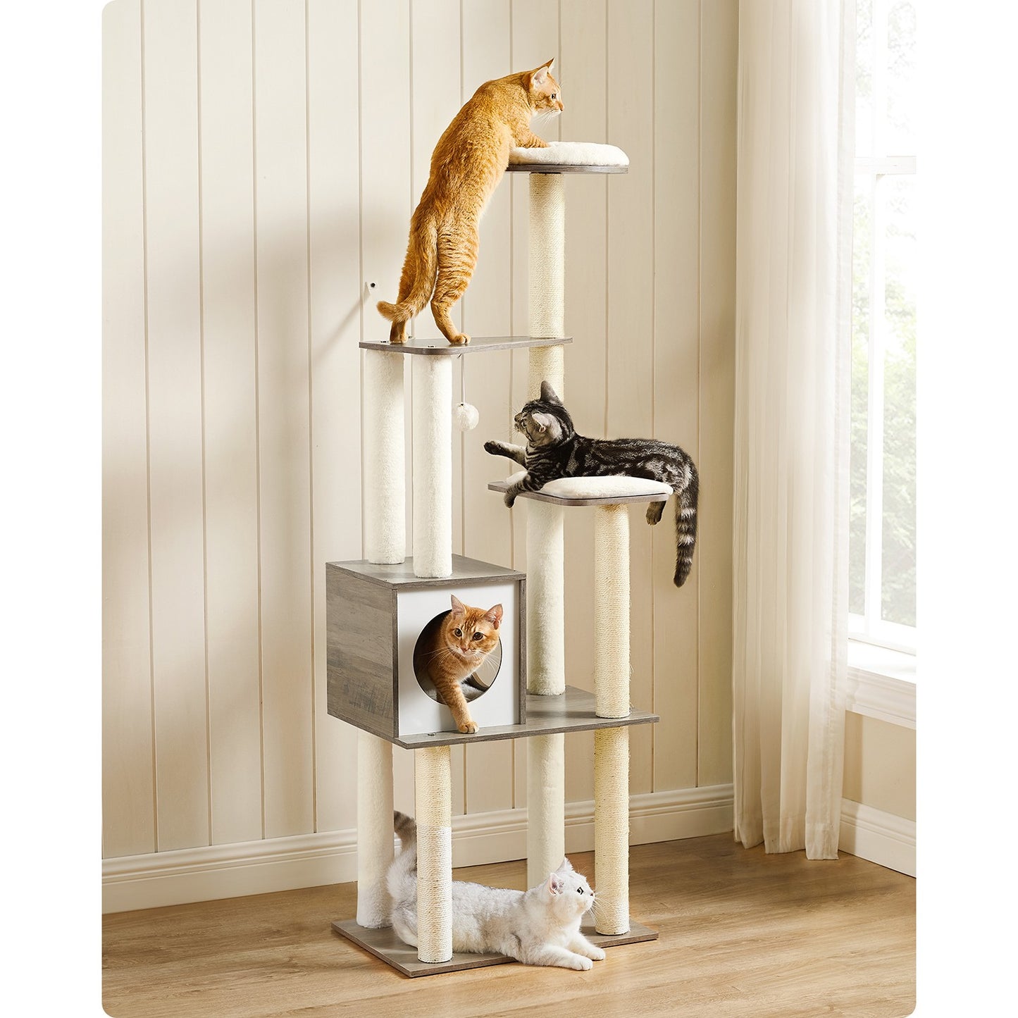 Cat Tower with Scratching Posts Padded Perches Wooden - image 3