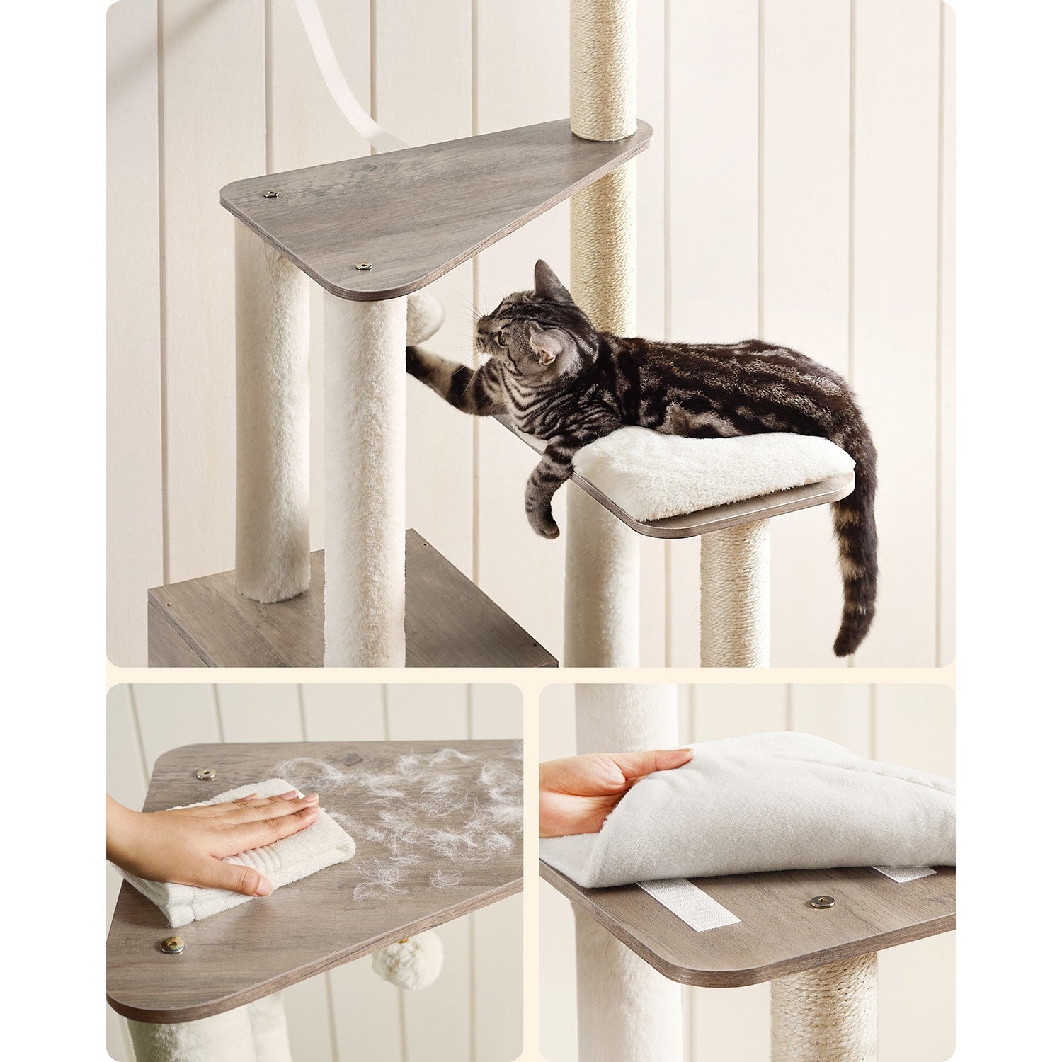Cat Tower with Scratching Posts Padded Perches Wooden - image 4