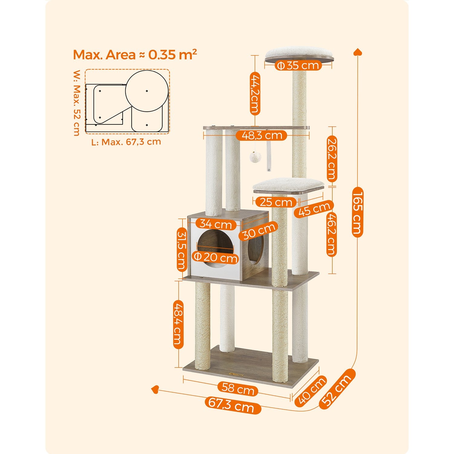Cat Tower with Scratching Posts Padded Perches Wooden - image 5