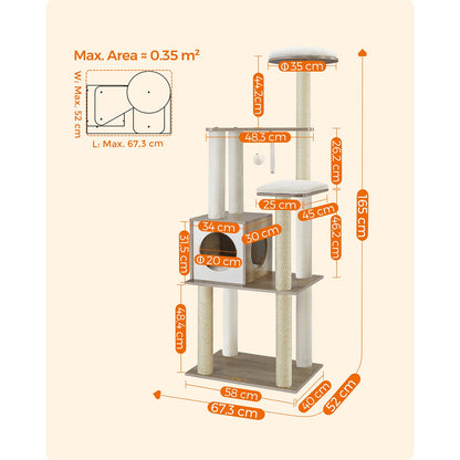 Cat Tower with Scratching Posts Padded Perches Wooden - image 5