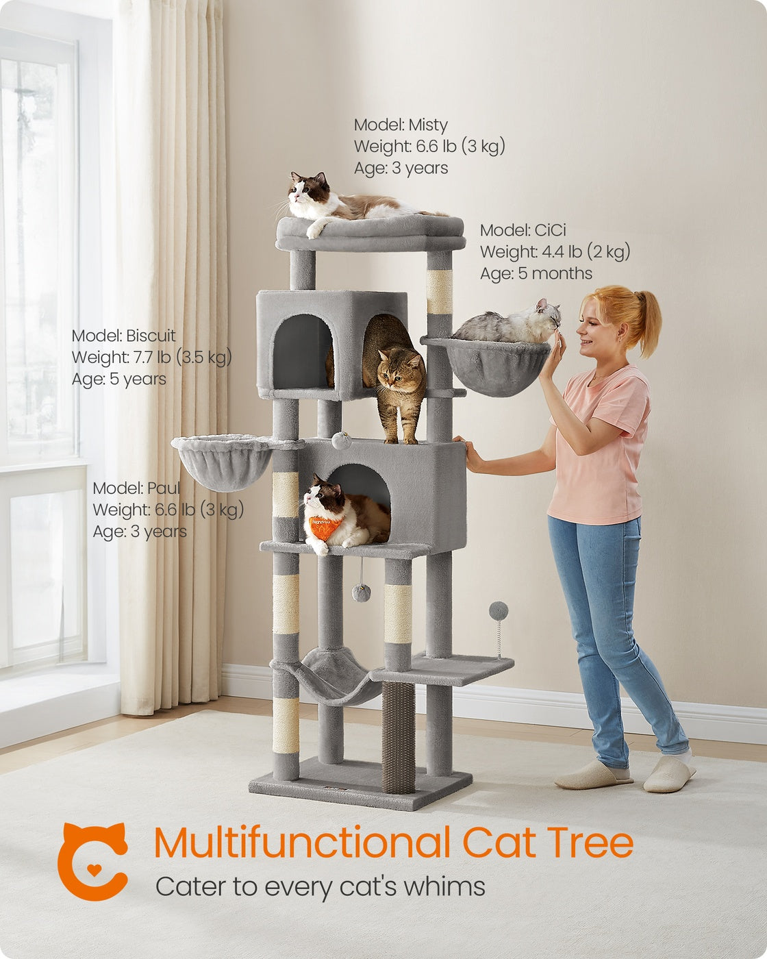 Large Cat Tree, Multi-Level, Dove Grey - image 2
