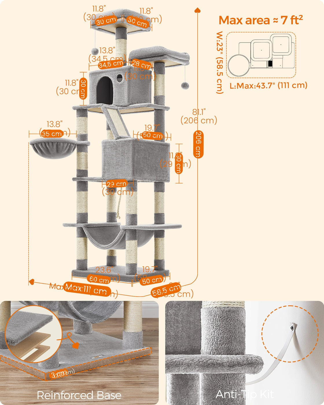 Light Grey Tall Cat Tree Activity Centre - image 7