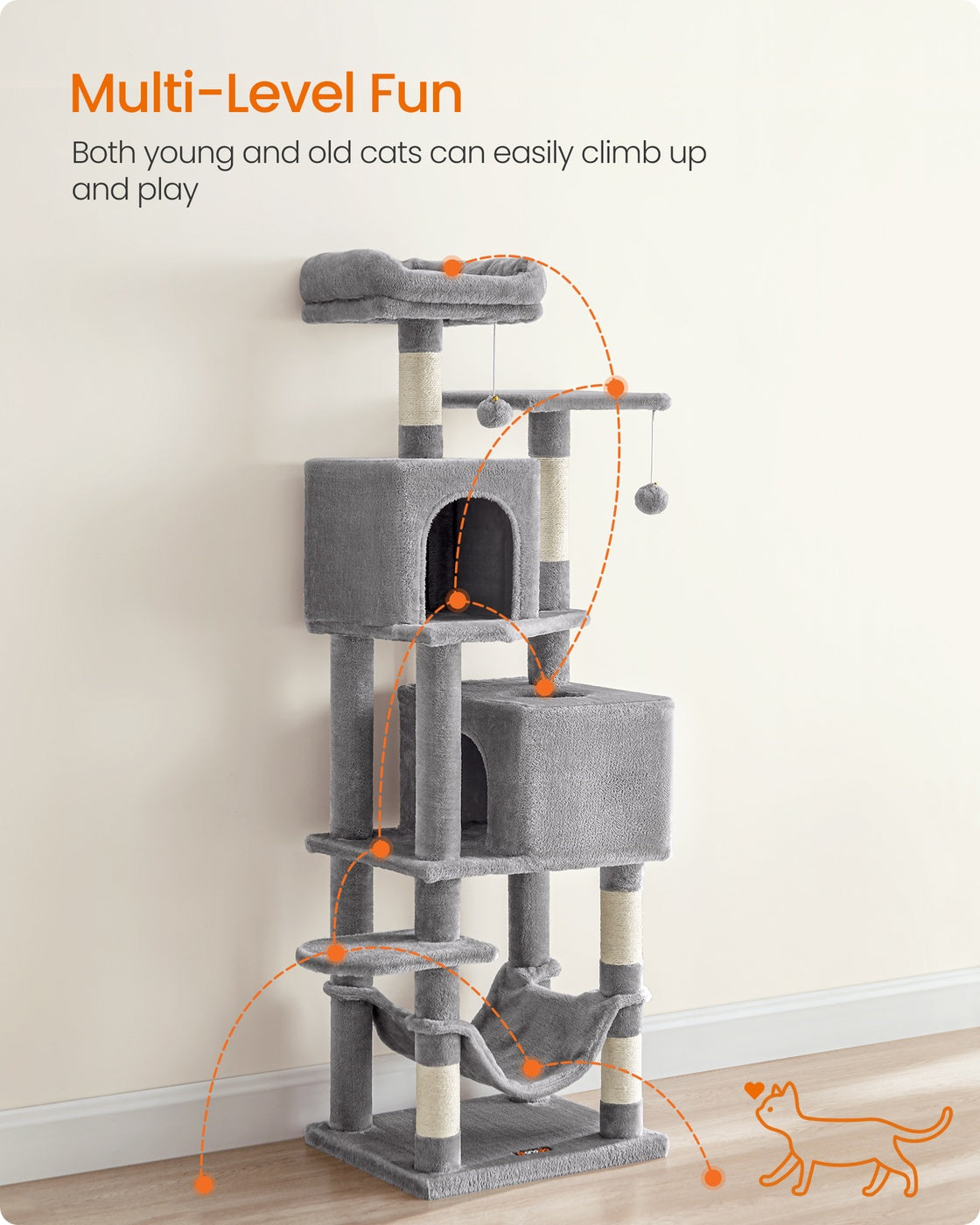Cat Tree 155 cm Cat Tower for Indoor Cats Light Grey - image 3