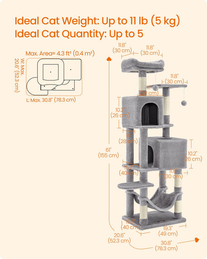 Cat Tree 155 cm Cat Tower for Indoor Cats Light Grey - image 6