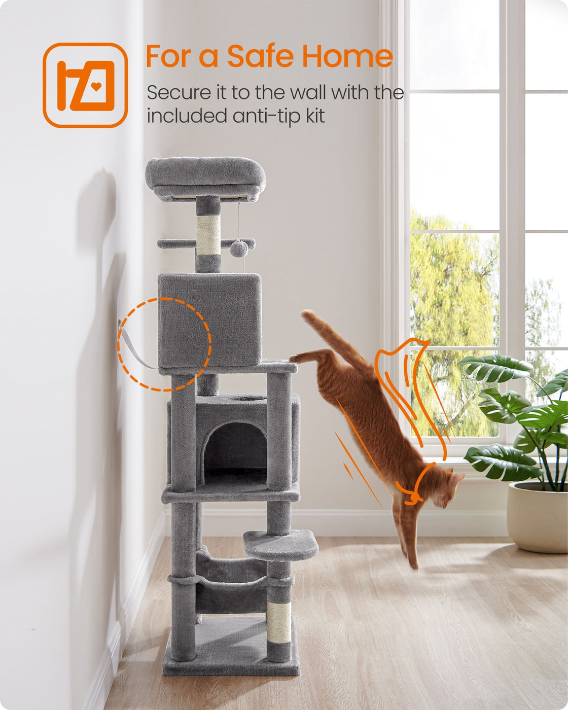 Cat Tree 155 cm Cat Tower for Indoor Cats Light Grey - image 8