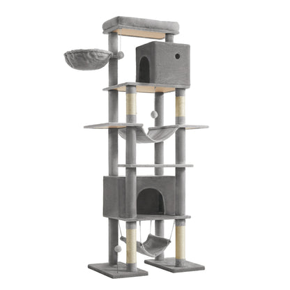201 cm Tall Cat Tree XXL Large with Scratching Posts Light Grey - image 1