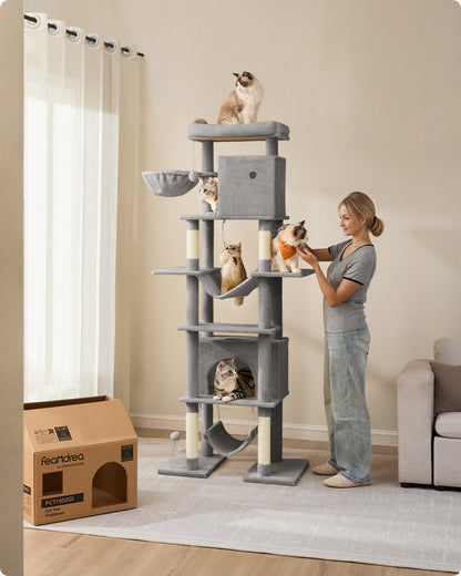 201 cm Tall Cat Tree XXL Large with Scratching Posts Light Grey - image 2