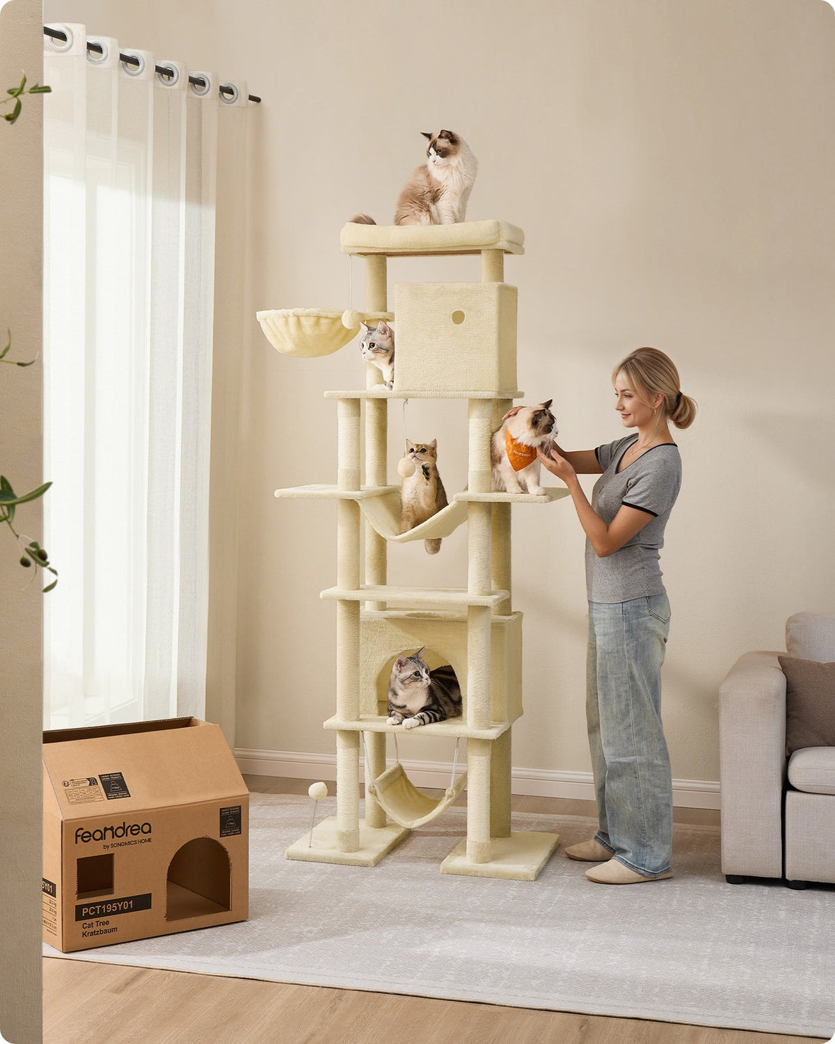 201 cm Tall Cat Tree XXL Large with Scratching Posts Light Grey - image 2