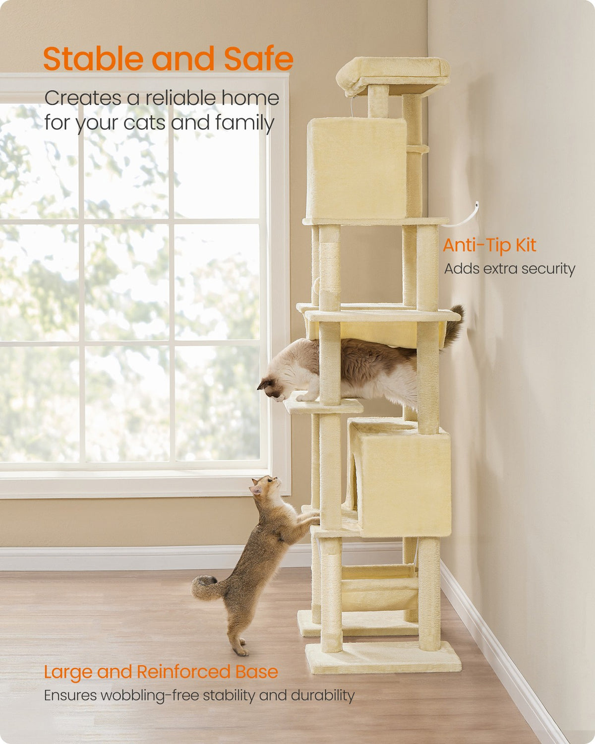201 cm Tall Cat Tree XXL Large with Scratching Posts Light Grey - image 5