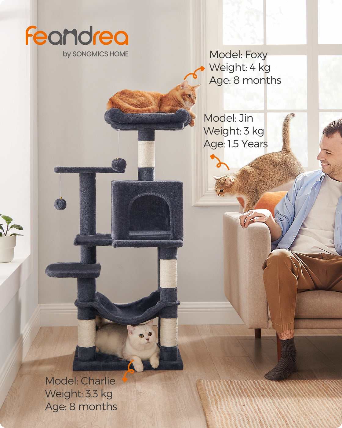 Grey Cat Condo with Hammock & Pompoms - image 18