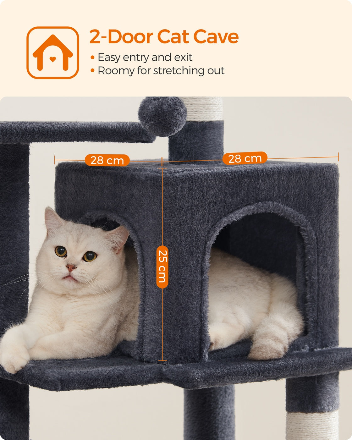 Grey Cat Condo with Hammock & Pompoms - image 23