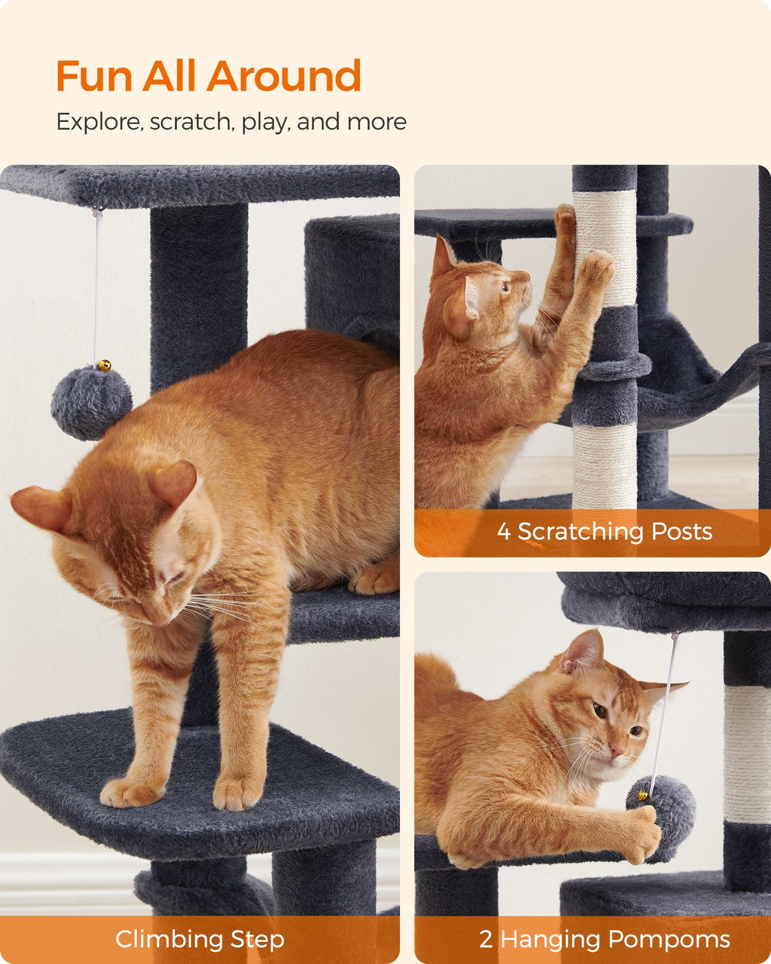Grey Cat Condo with Hammock & Pompoms - image 24