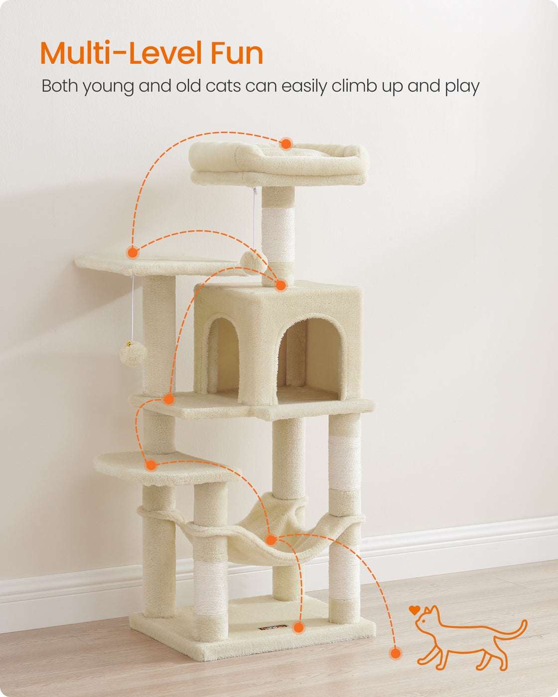 Grey Cat Condo with Hammock & Pompoms - image 43