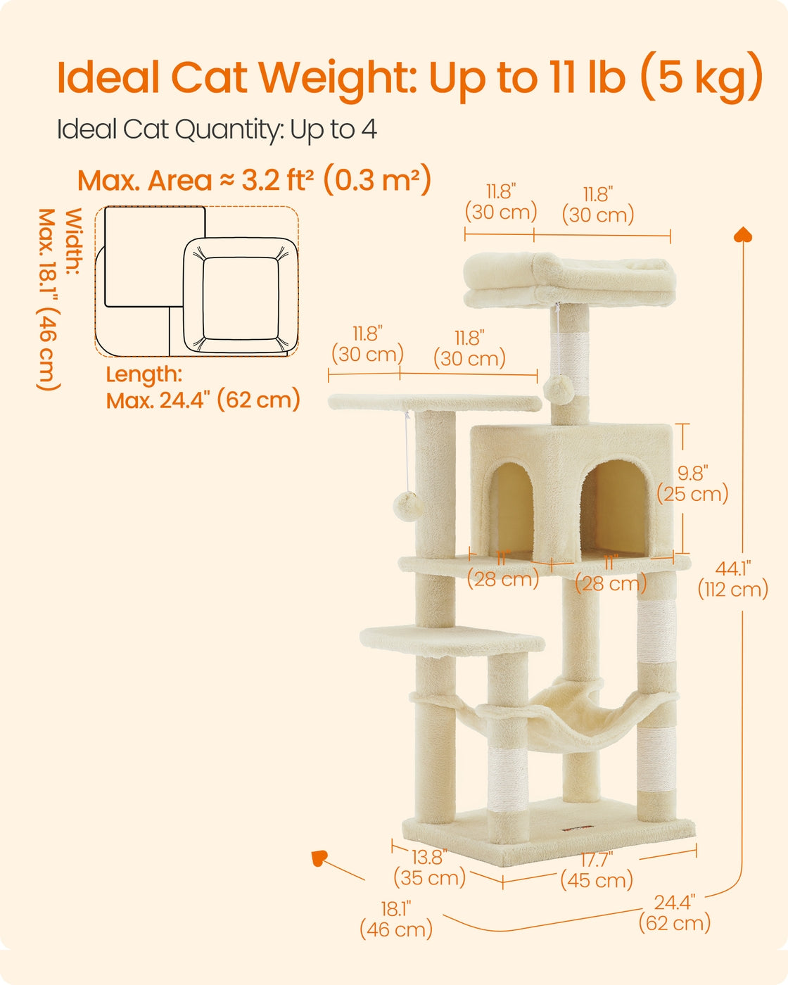 Grey Cat Condo with Hammock & Pompoms - image 46