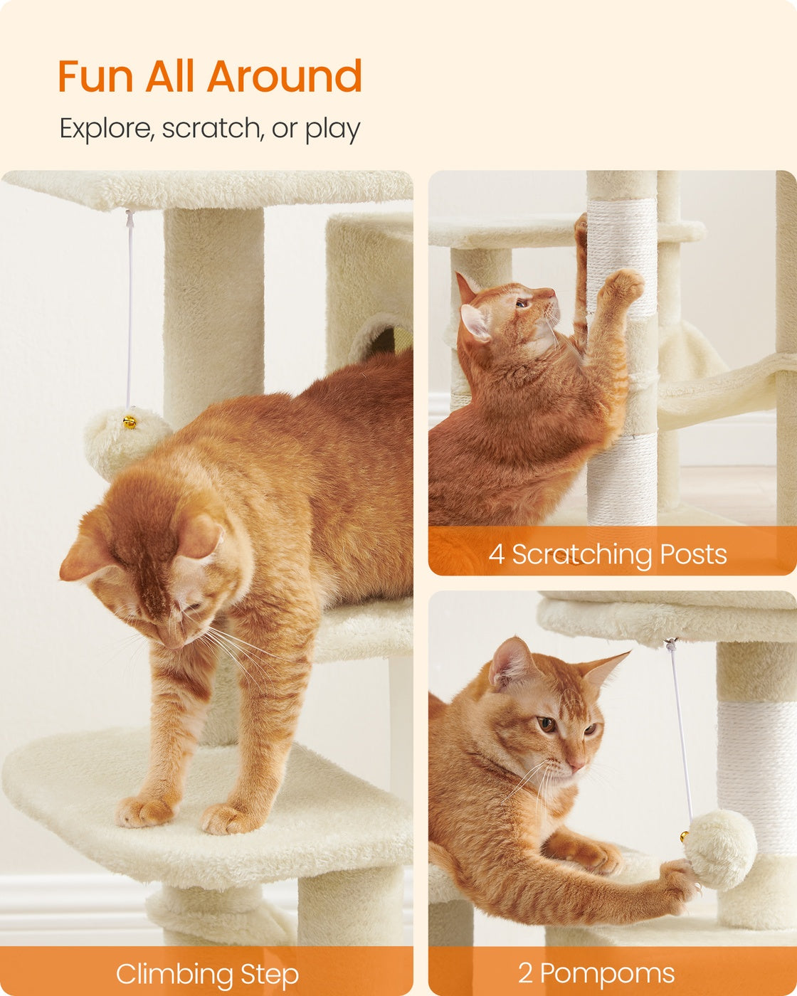 Grey Cat Condo with Hammock & Pompoms - image 48