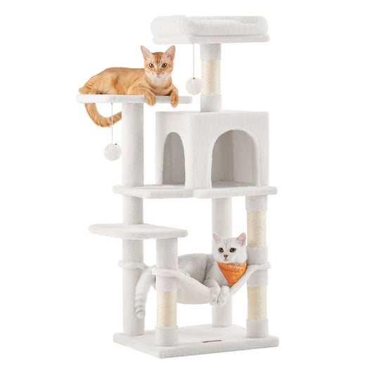 Cat Tree Tower 112 cm Multi-Level Plush Cat Condo with 4 Scratching Posts Cream White - image 1