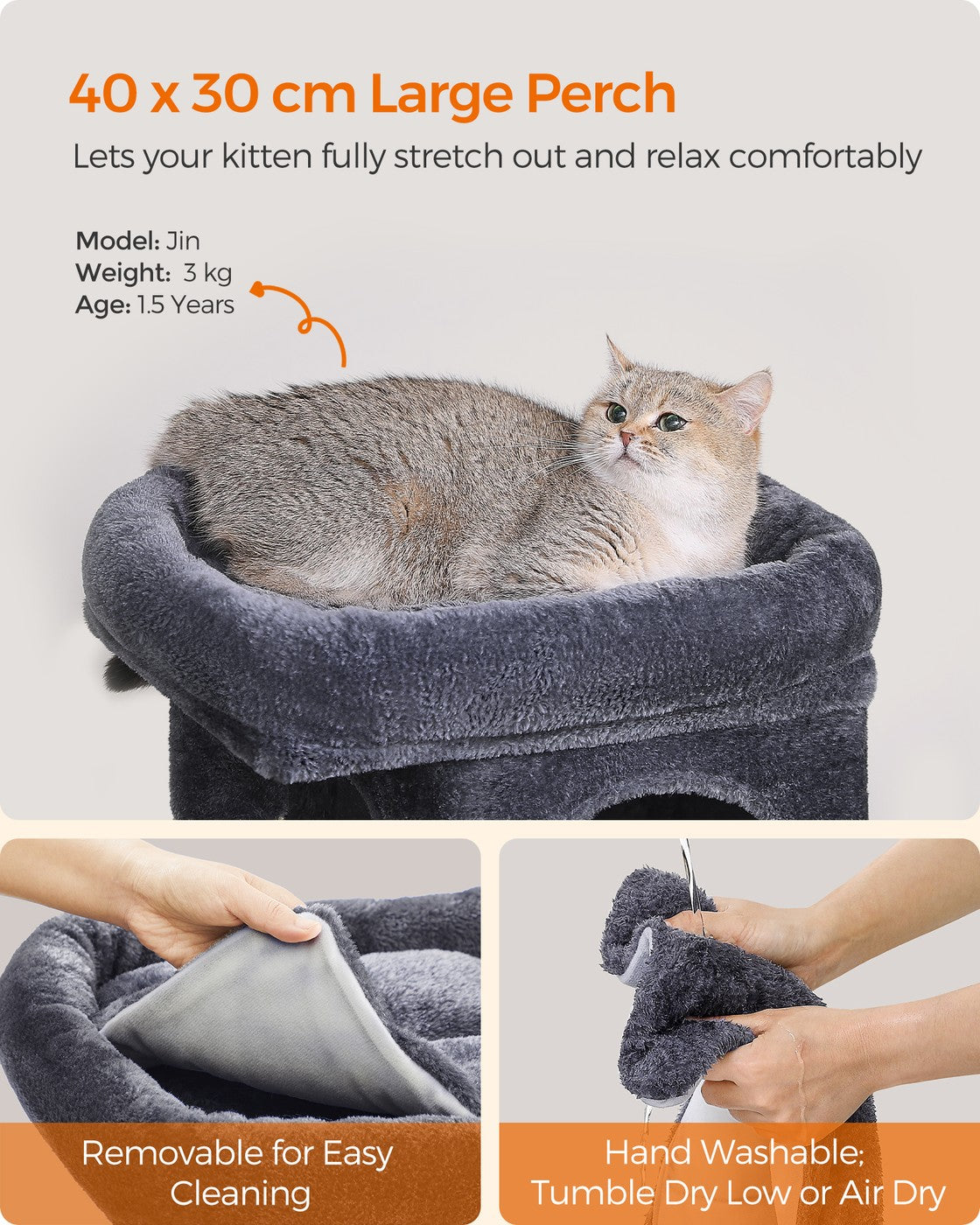 Cat Tree Tower 67 cm for Kittens up to 3 kg 2 Caves Light Grey - image 44