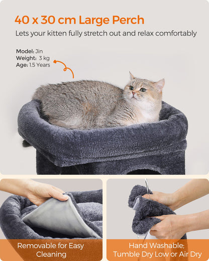 Cat Tree Tower 67 cm for Kittens up to 3 kg 2 Caves Light Grey - image 44