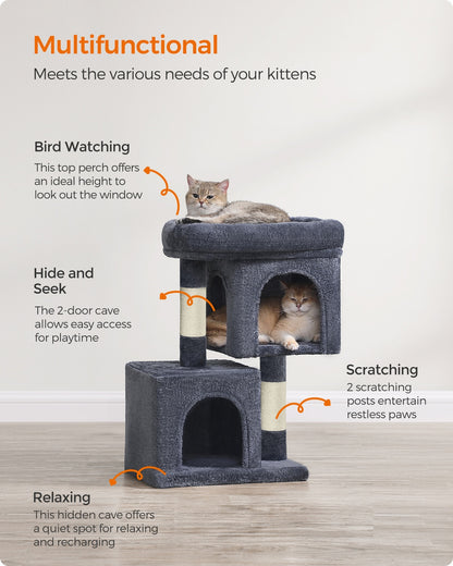 Cat Tree Tower 67 cm for Kittens up to 3 kg 2 Caves Light Grey - image 45