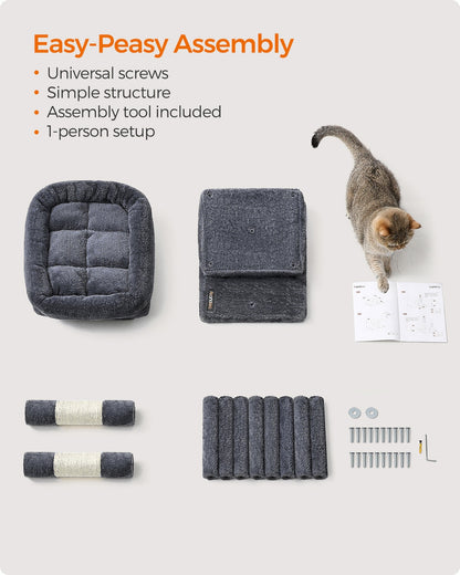 Cat Tree Tower 67 cm for Kittens up to 3 kg 2 Caves Light Grey - image 46