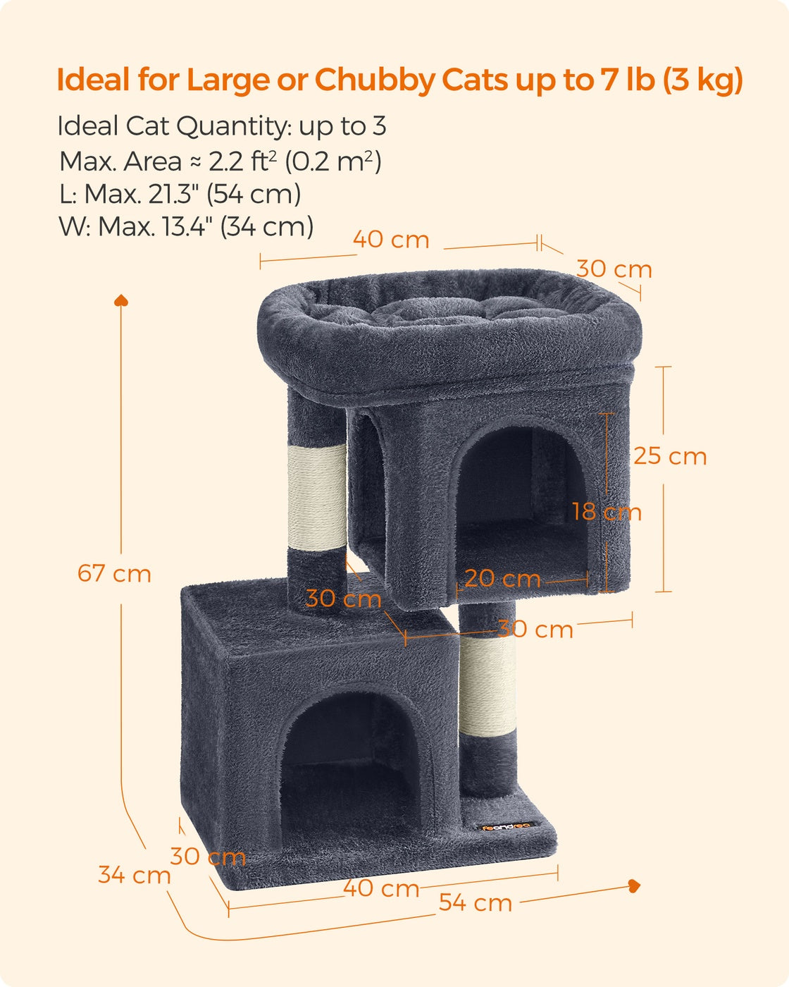 Cat Tree Tower 67 cm for Kittens up to 3 kg 2 Caves Light Grey - image 47