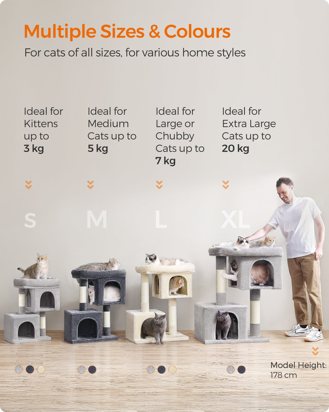Cat Tree Tower 67 cm for Kittens up to 3 kg 2 Caves Light Grey - image 48