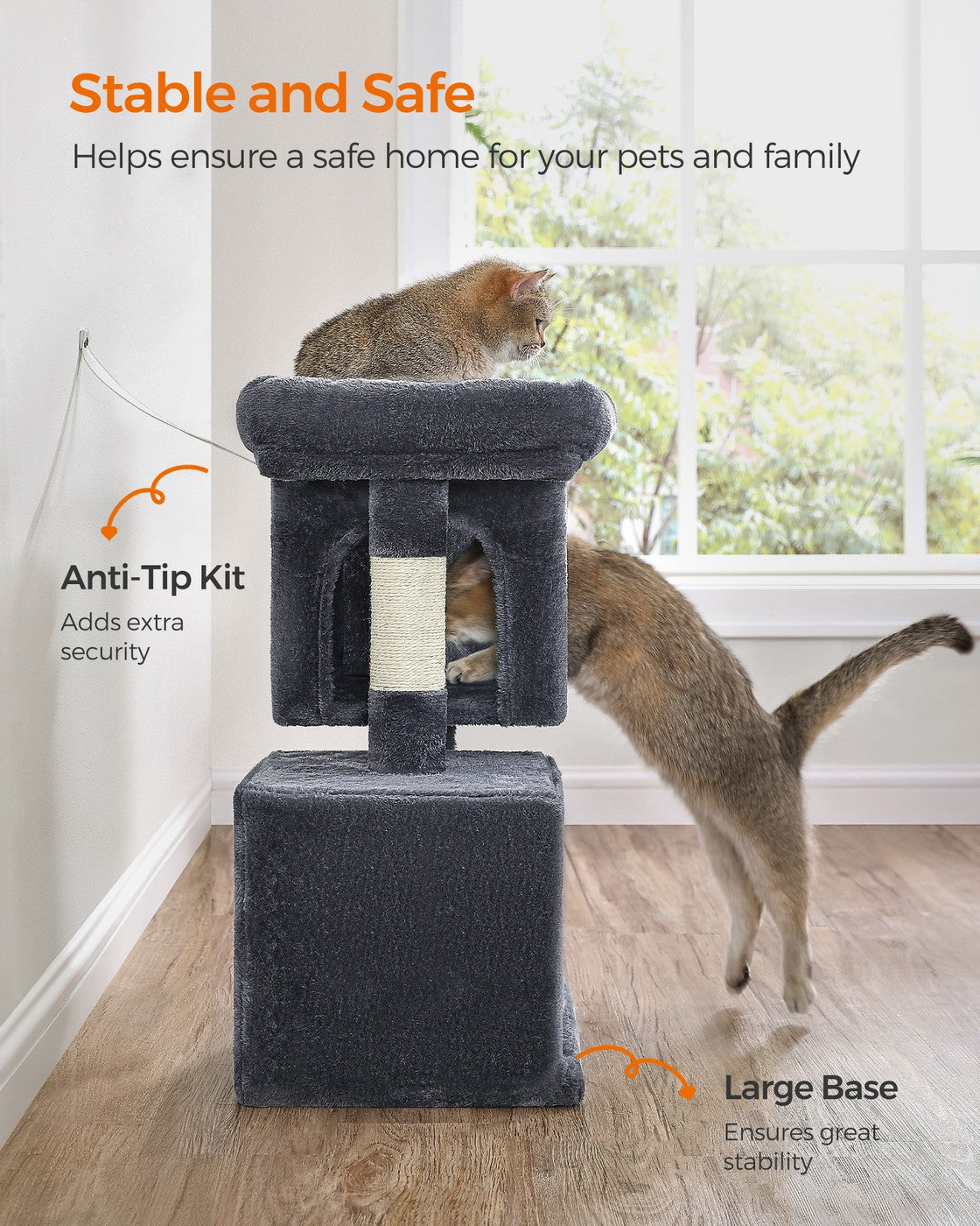 Cat Tree Tower 67 cm for Kittens up to 3 kg 2 Caves Light Grey - image 49