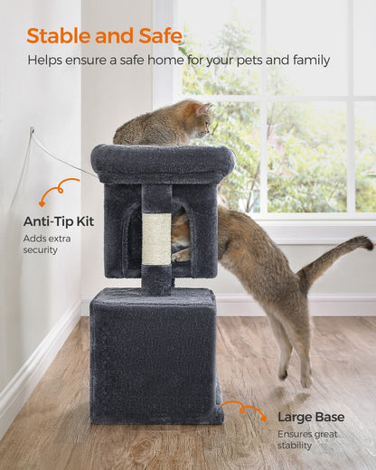 Cat Tree Tower 67 cm for Kittens up to 3 kg 2 Caves Light Grey - image 49