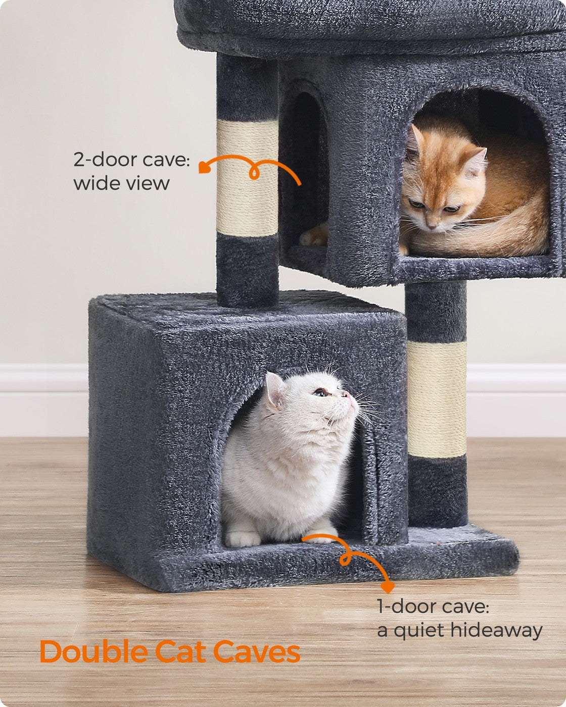 Cat Tree Tower 67 cm for Kittens up to 3 kg 2 Caves Light Grey - image 50