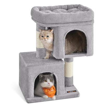 Cat Tree Tower 67 cm for Kittens up to 3 kg 2 Caves Light Grey - image 1