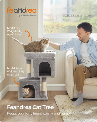 Cat Tree Tower 67 cm for Kittens up to 3 kg 2 Caves Light Grey - image 3