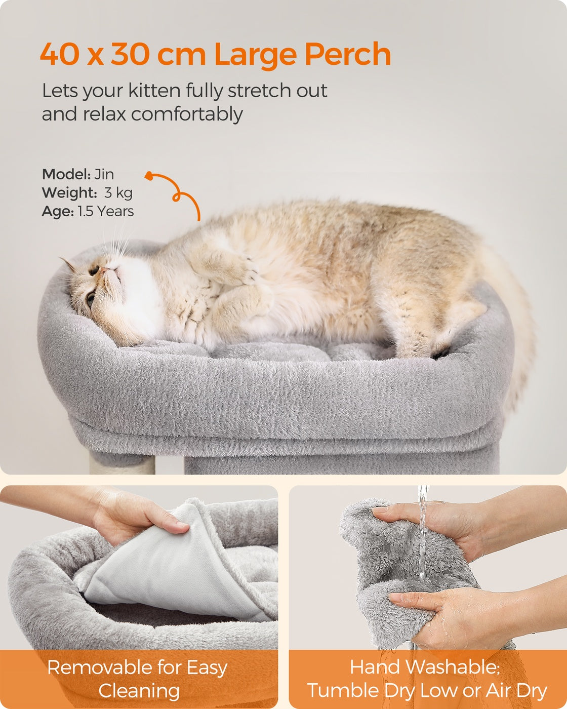 Cat Tree Tower 67 cm for Kittens up to 3 kg 2 Caves Light Grey - image 3