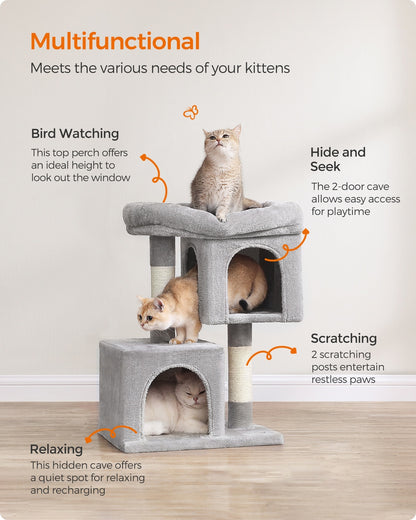 Cat Tree Tower 67 cm for Kittens up to 3 kg 2 Caves Light Grey - image 5