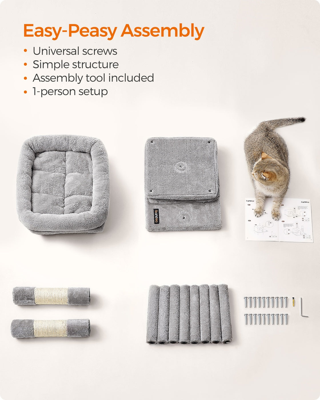 Cat Tree Tower 67 cm for Kittens up to 3 kg 2 Caves Light Grey - image 6