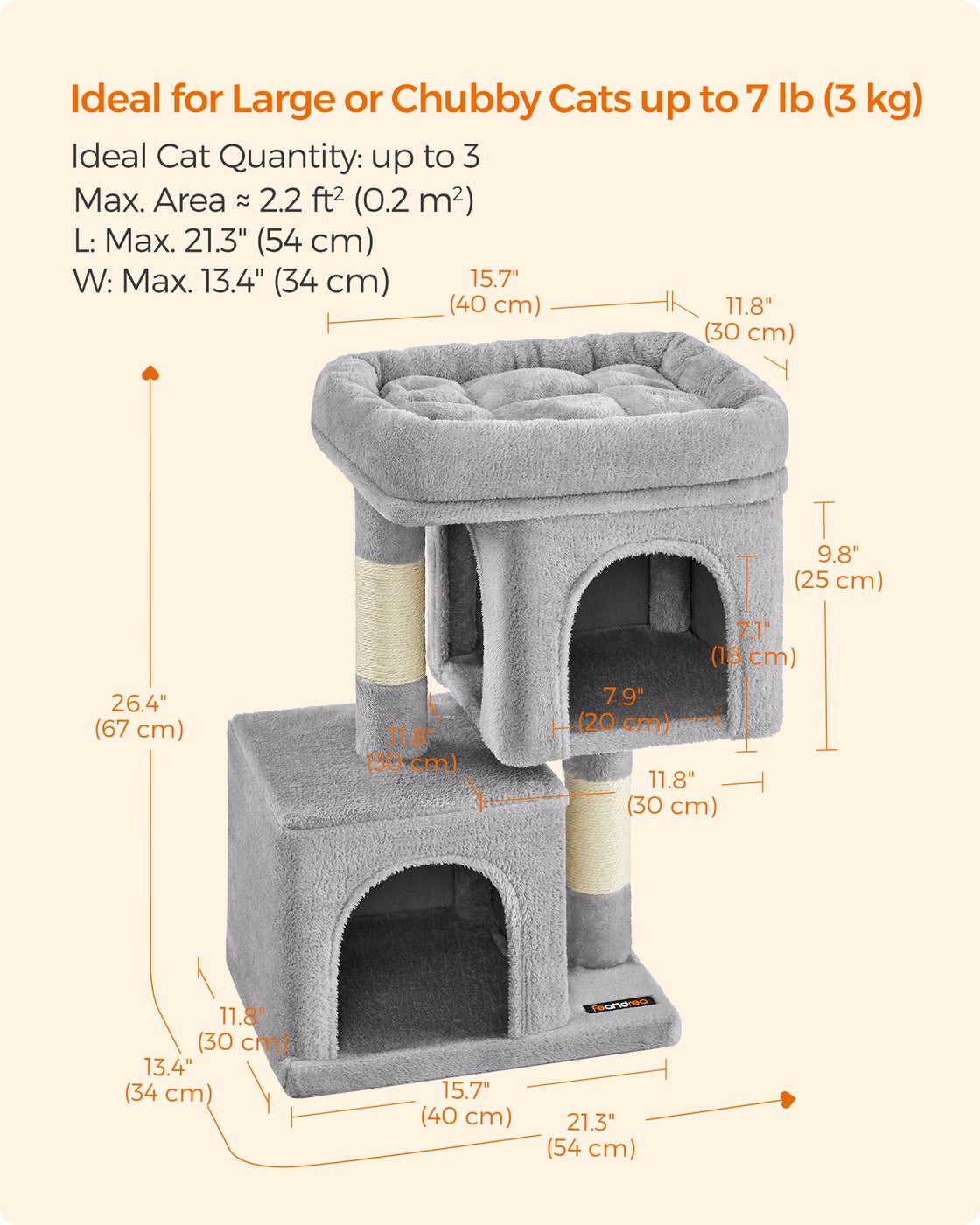 Cat Tree Tower 67 cm for Kittens up to 3 kg 2 Caves Light Grey - image 7