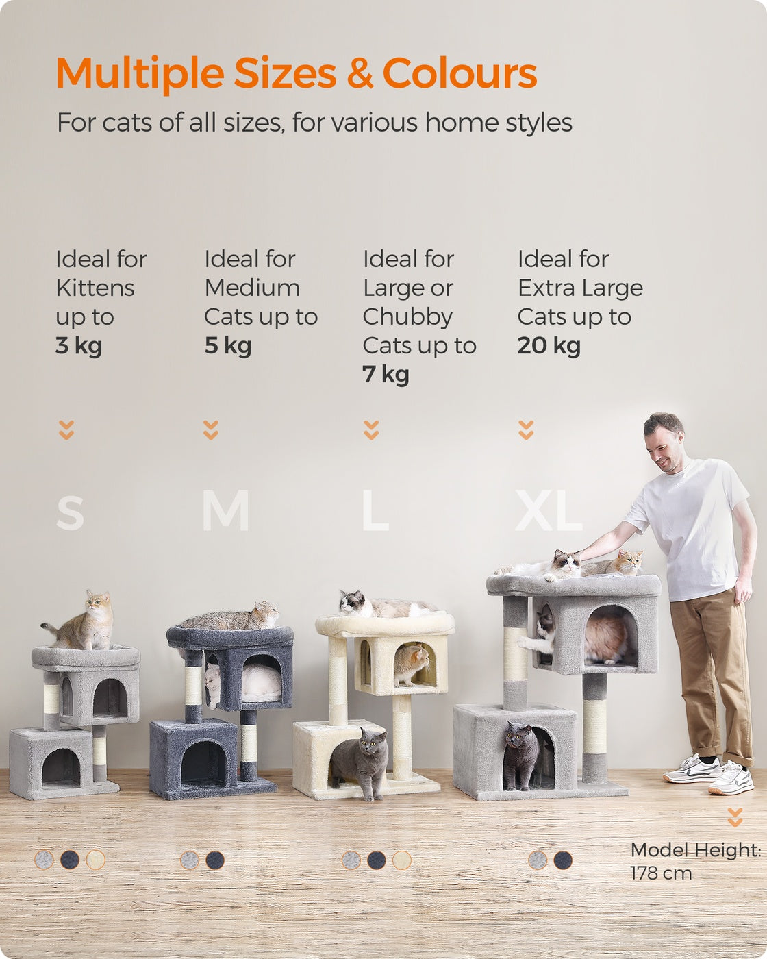 Cat Tree Tower 67 cm for Kittens up to 3 kg 2 Caves Light Grey - image 8
