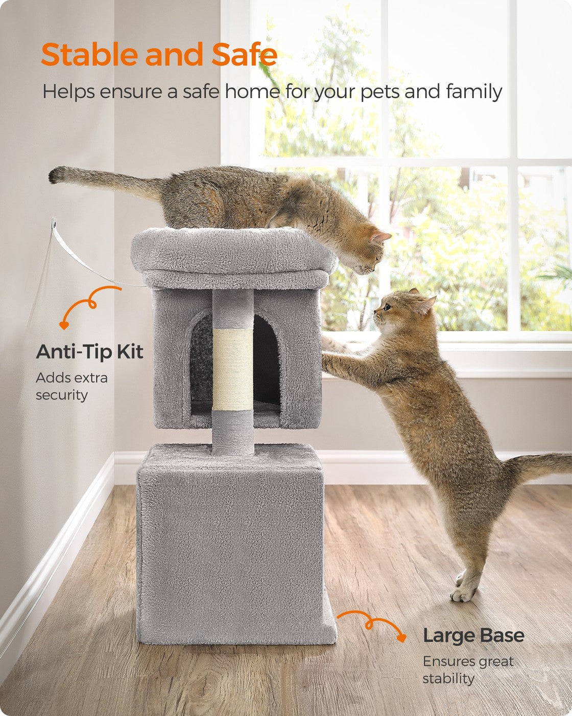 Cat Tree Tower 67 cm for Kittens up to 3 kg 2 Caves Light Grey - image 9