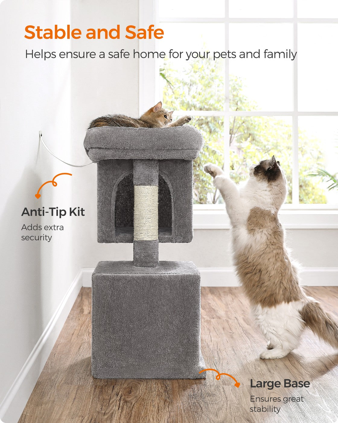 Cat Tree Tower 67 cm for Kittens up to 3 kg 2 Caves Light Grey - image 13